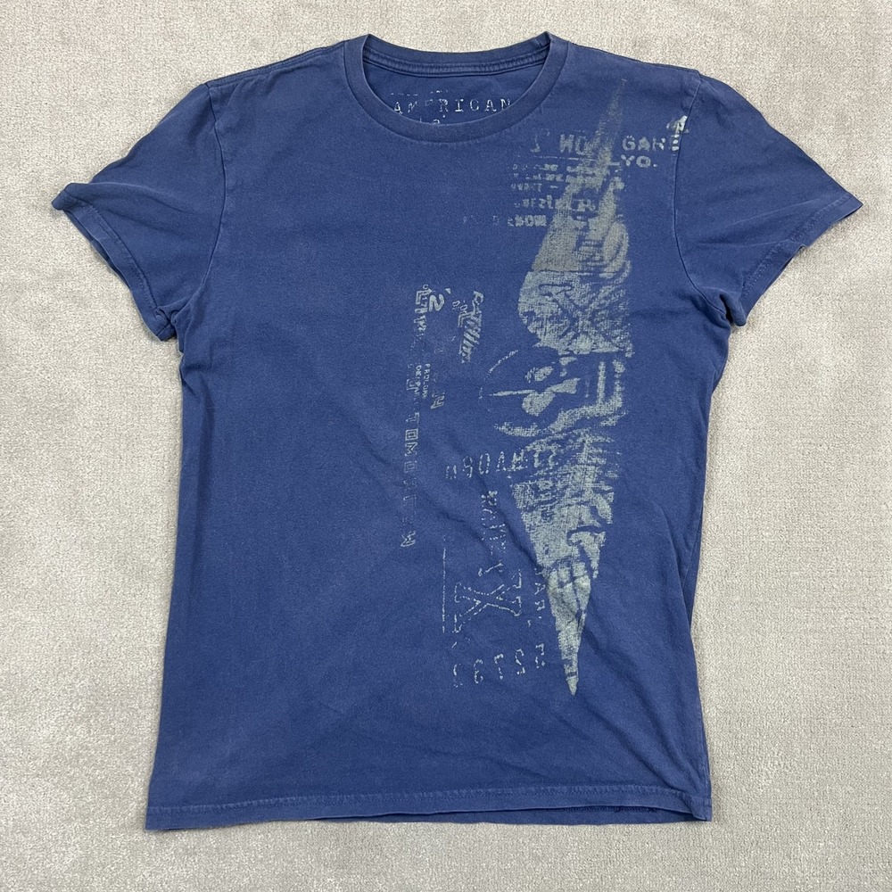 American Eagle T-Shirt Womens Small Blue Graphic Print Short Sleeve Slim Fit
